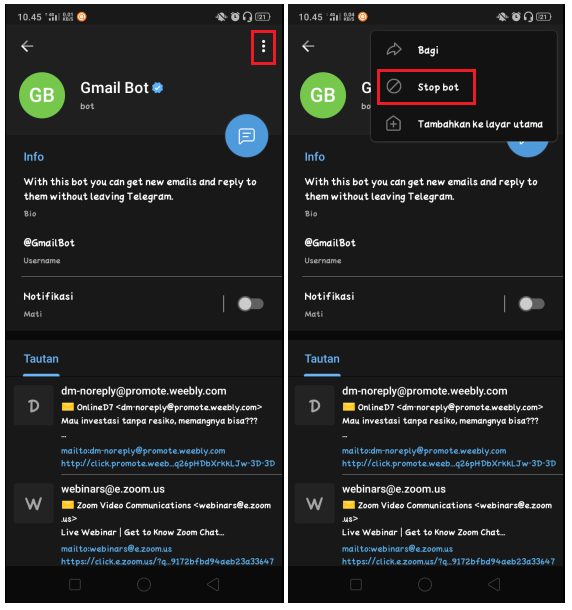 Cara Berhenti Menggunakan Bot Telegram