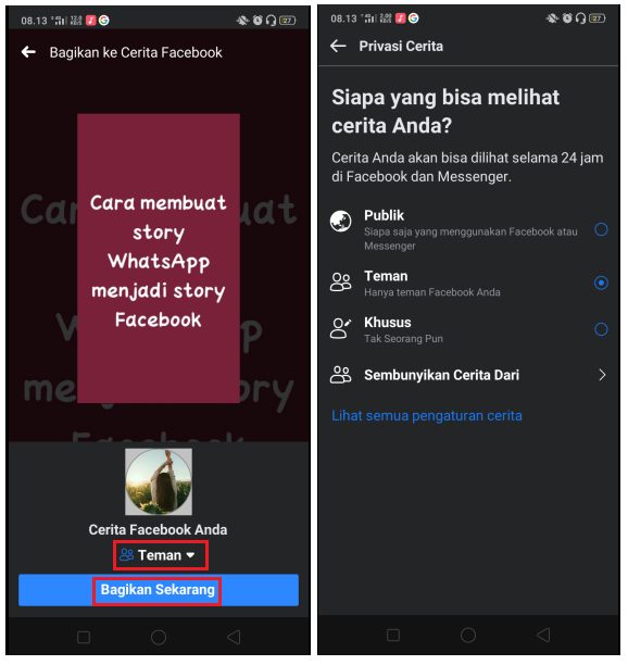 Cara Membuat Story WhatsApp Menjadi Story Facebook