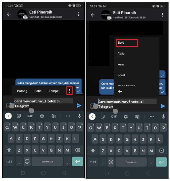 Cara Membuat Tulisan Tebal, Miring dan Dicoret di Telegram