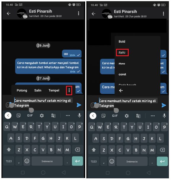 Cara Membuat Tulisan Tebal, Miring dan Dicoret di Telegram