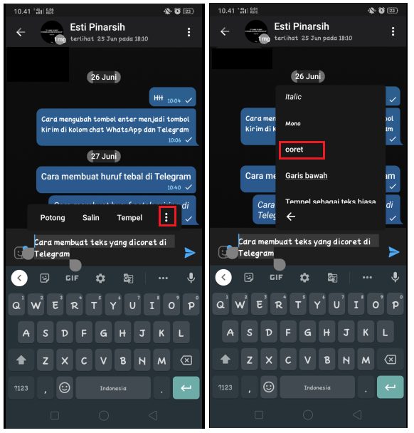 Cara Membuat Tulisan Tebal, Miring dan Dicoret di Telegram
