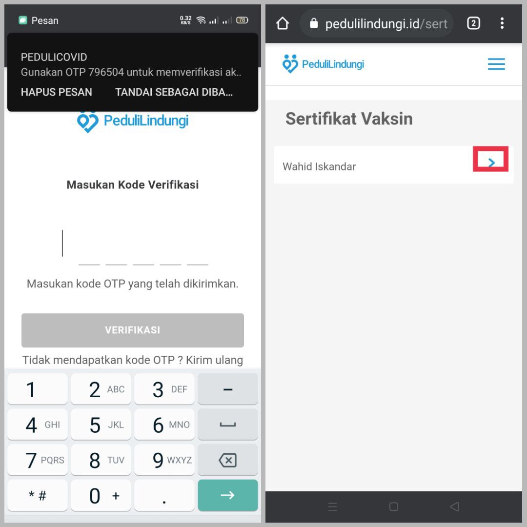 Cara Download Sertifikat Vaksin di Situs PedluiLindungi