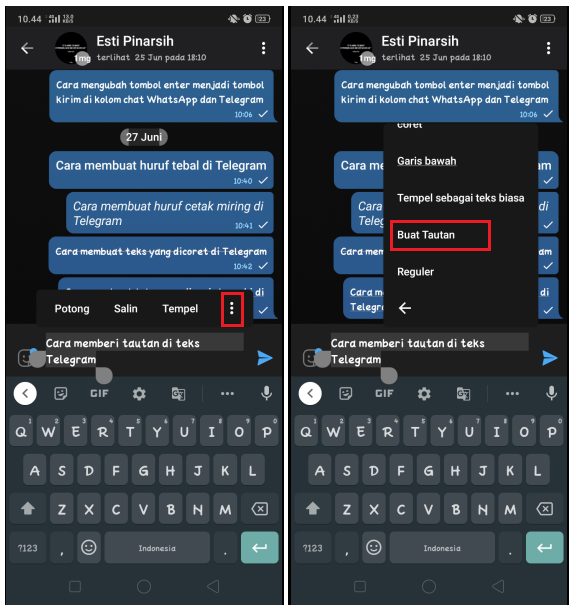 Cara Membuat Tulisan Tebal, Miring dan Dicoret di Telegram