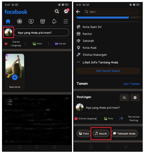 Cara Menampilkan Profile Musik di Facebook Android