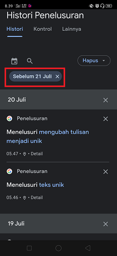Cara Mencari History Penelusuran Google Bedasarkan Tanggal di Android