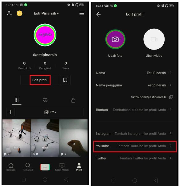 Cara Menampilkan Ikon YouTube di Profile Akun Tik Tok