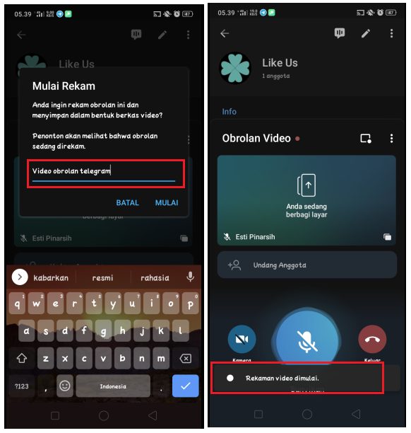 Cara Merekam Video Obrolan Telegram