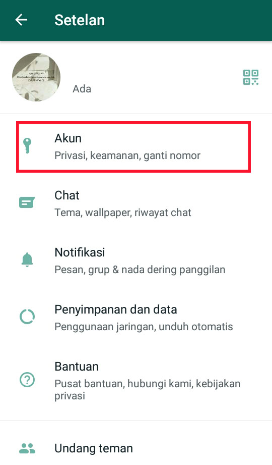 pilih menu akun whatsapp