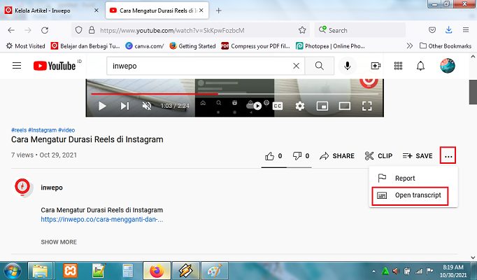 Open Transcript YouTube