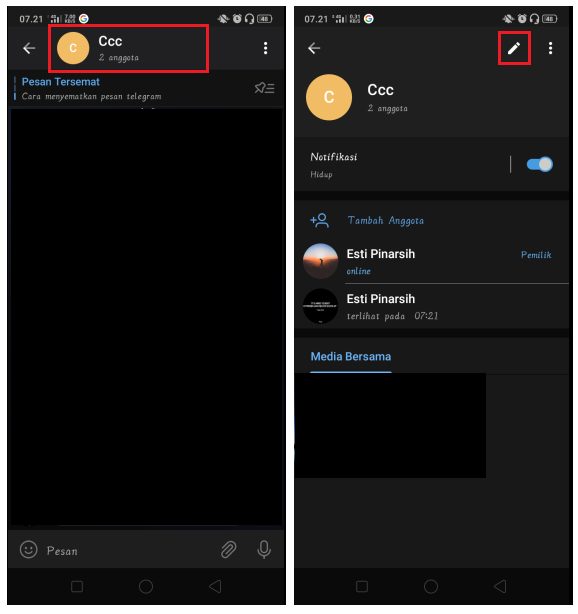 Pilih pada nama grup Telegram Kemudian Edit
