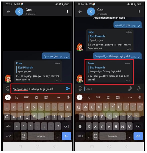 set goodbye <spasi> pesan yang ingin disampaikan