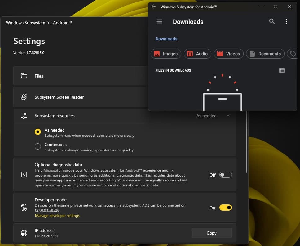 windows system for android IP Address