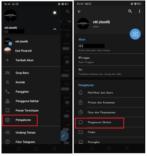 Masuk ke Pengaturan Telegram