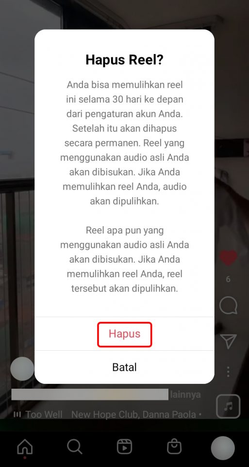Cara Hapus Video Reels Instagram