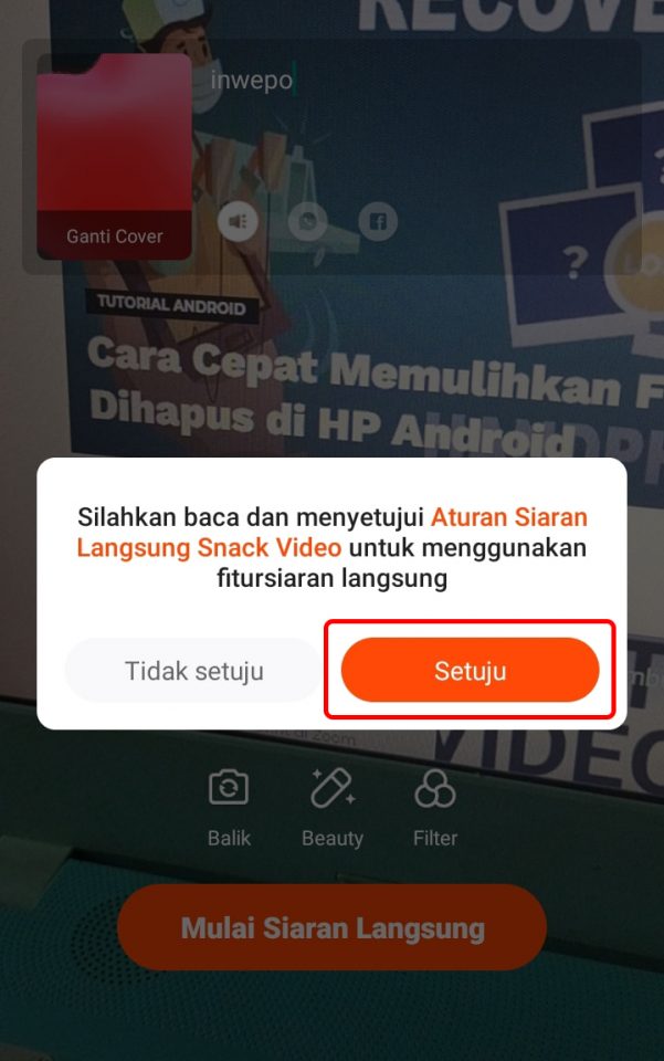 Cara Live atau Siaran Langsung di Snack Video