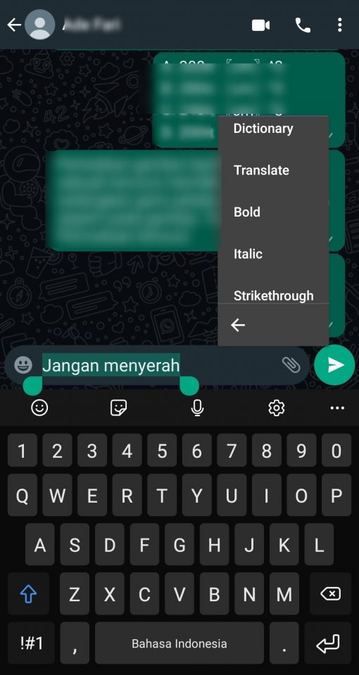 Cara Ganti Huruf Menjadi Tebal, Miring, Coret Tanpa Kode Tambahan di WhatsApp