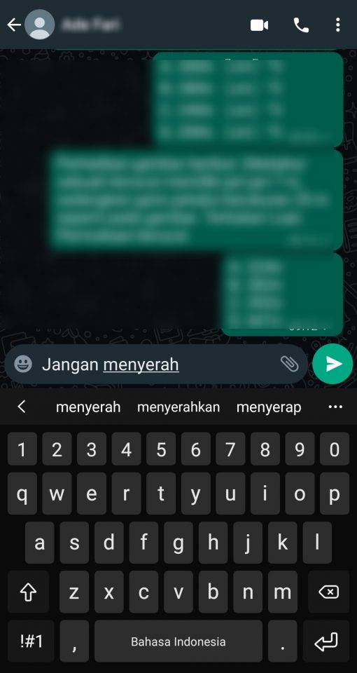 Ketikan teks di kolom chat whatsapp