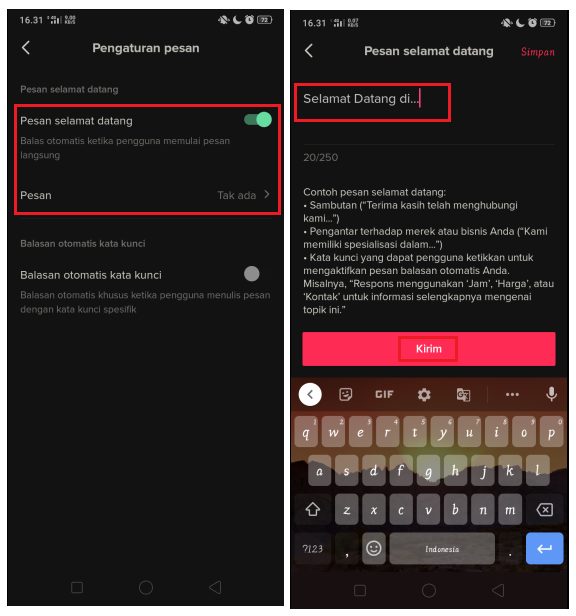 Cara Menampilkan Pesan Selamat Datang di Pesan TikTok 2