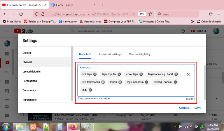 Cara Mengisi Kata Kunci di Channel YouTube 4