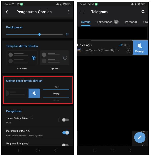 Gesture geser pengaturan Telegram