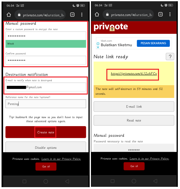 Cara Membuat Pesan dengan Password dan Batas Waktu Kadaluarsa