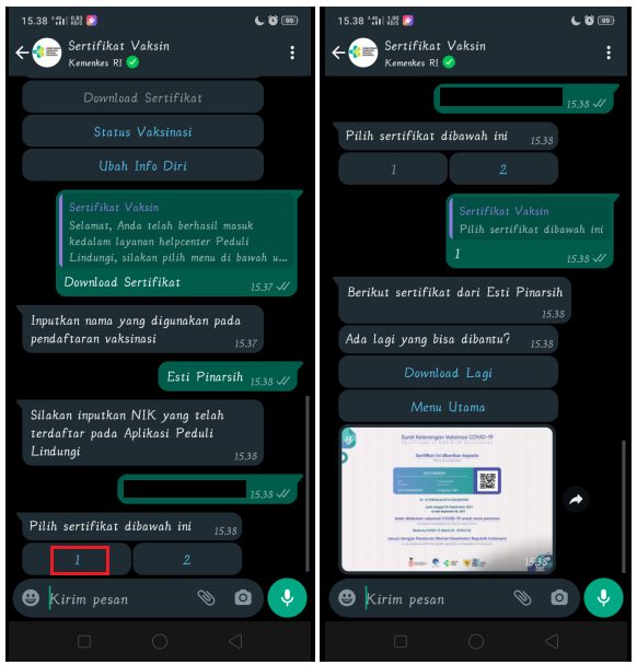 Cara Download Sertifikat Vaksin Lewat WhatsApp