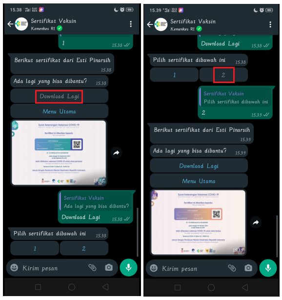 Cara Download Sertifikat Vaksin Lewat WhatsApp