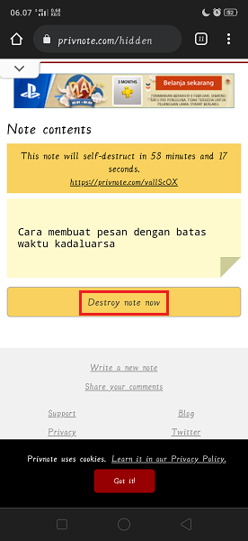 Cara Membuat Pesan dengan Password dan Batas Waktu Kadaluarsa