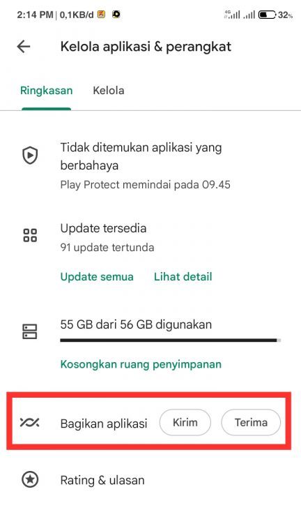 Bagikan aplikasi kirim atau terima