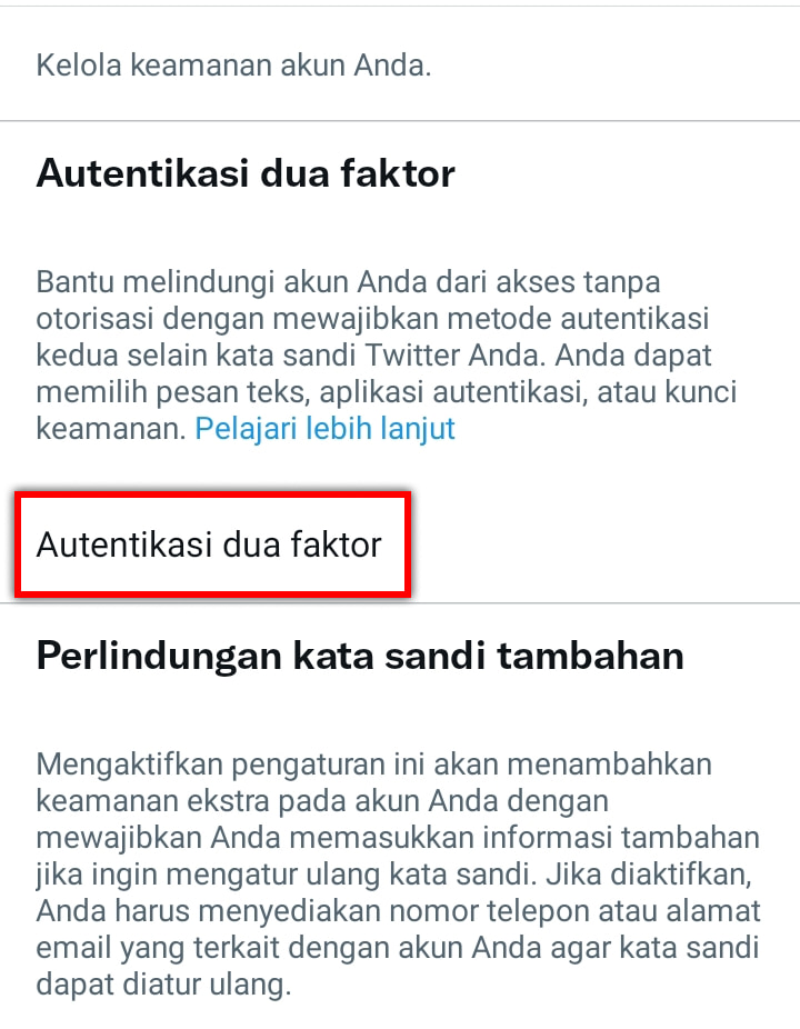 Cara mengaktifkan Verifikasi Dua Langkah di Twitter