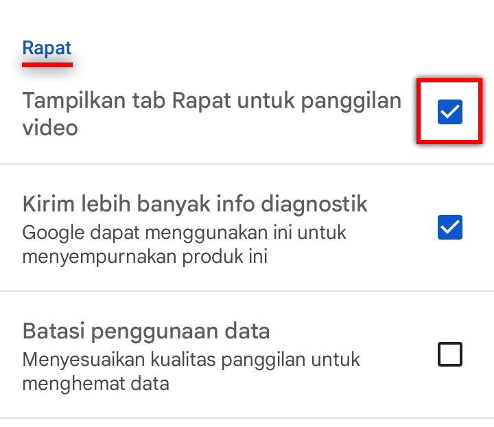 Cara Menghapus Menu Rapat di Gmail