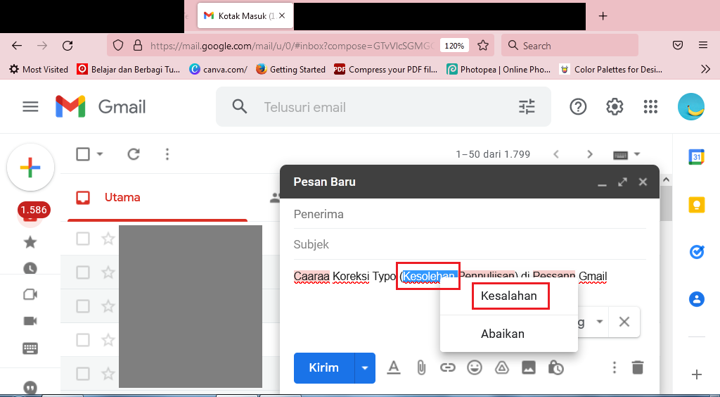 Cara Koreksi Typo Kesalahan Penulisan di Pesan Gmail