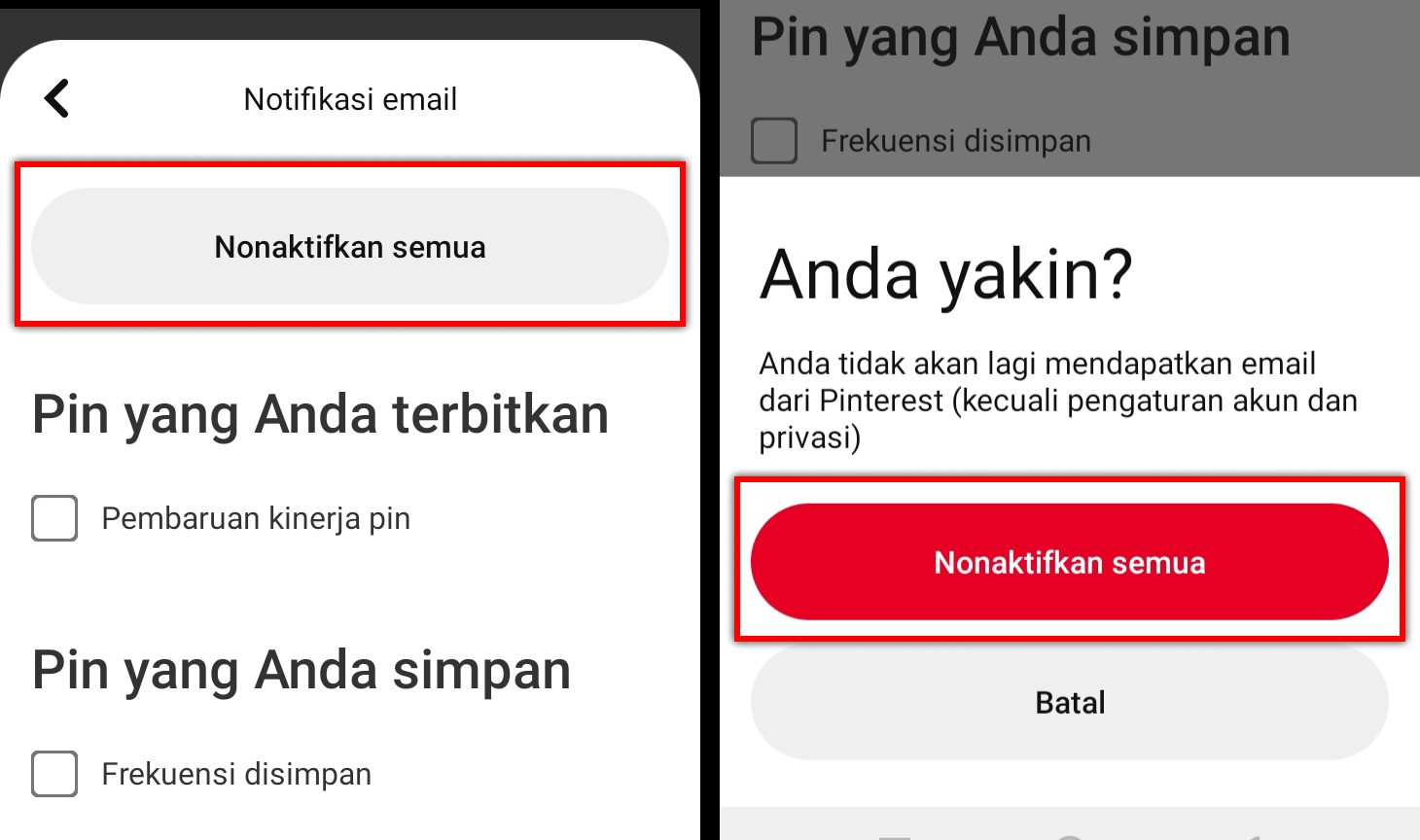 Cara Menghentikan Notifikasi Email Dari Pinterest