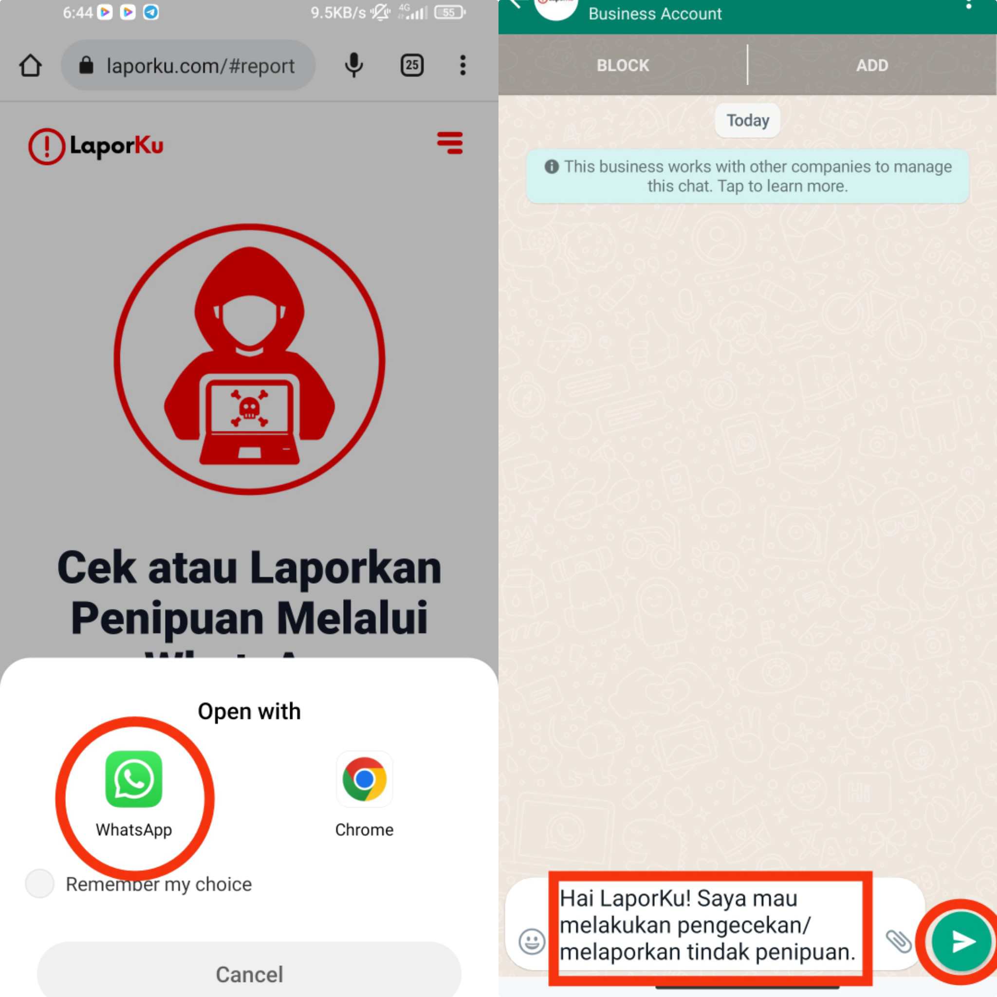 Cara Melapor Penipuan Langsung Dengan WhatsApp 2