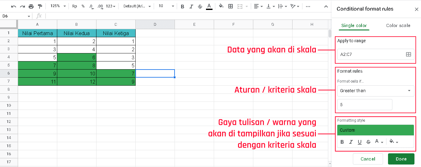 Skala Warna Berdasarkan Nilai Pada Google Spreadsheet 2