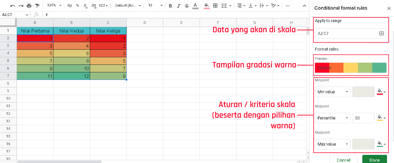 Skala Warna Berdasarkan Nilai Pada Google Spreadsheet